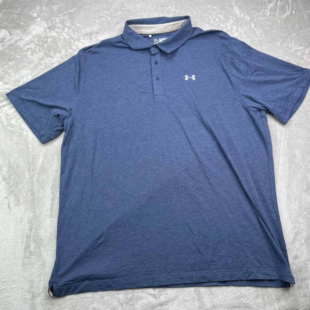 Under Armour Polo Shirt Mens 3XL Blue Heathered HeatGear Loose Fit Short Sleeve - Picture 2 of 9